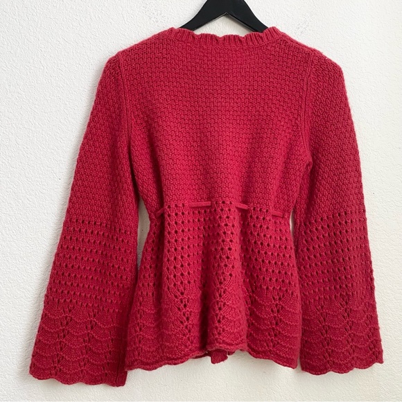 Anthropologie Sparrow Red Wool Blend Angora Crochet Knit Cardigan Sweater Size S - Picture 6 of 13